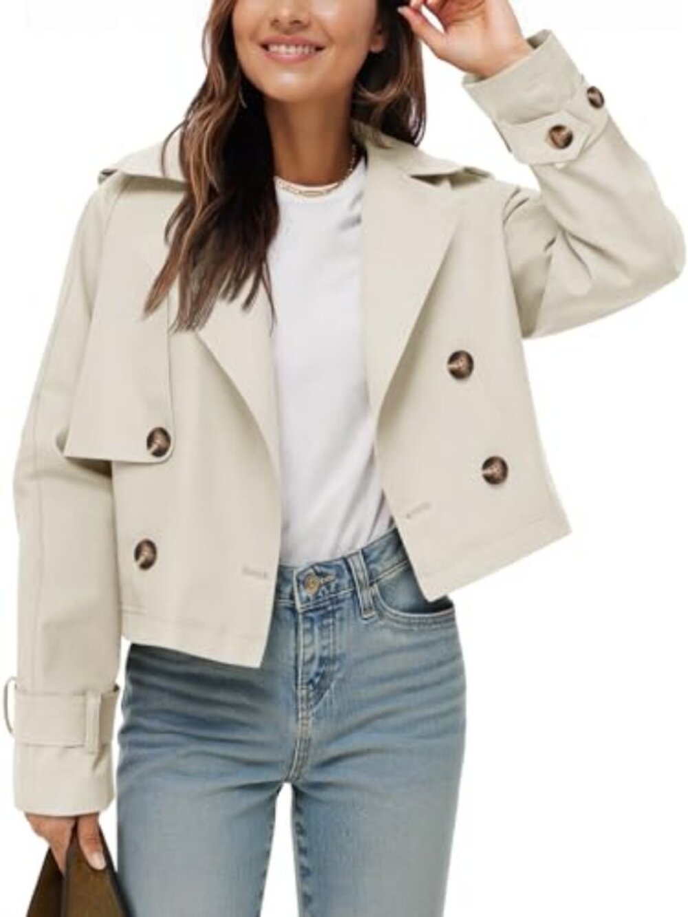 Womens Cropped Trench Coat Lapel Double Short Jacket Outwear